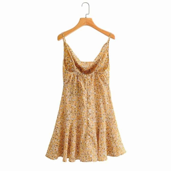 Cowl Neck Yellow Sundress S - Picture 6 of 7